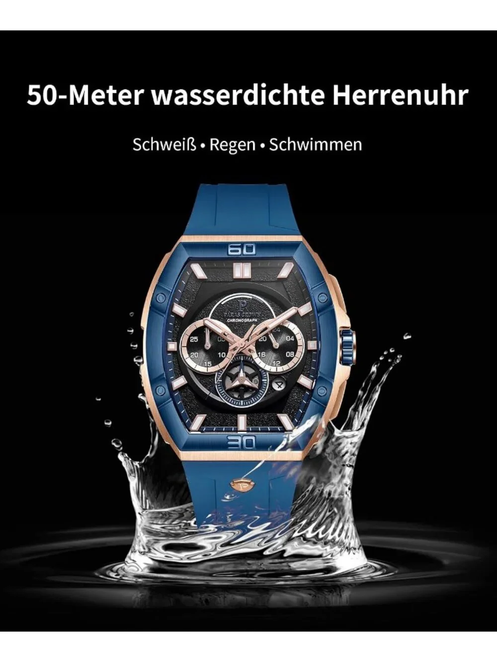 Men's Blue Luxury Fashion Analog Waterproof Luminous Quartz Classic Wrist Watch